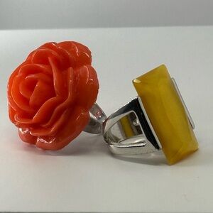 Vtg Set costume rings-  Orange Rose and Yellow Stone